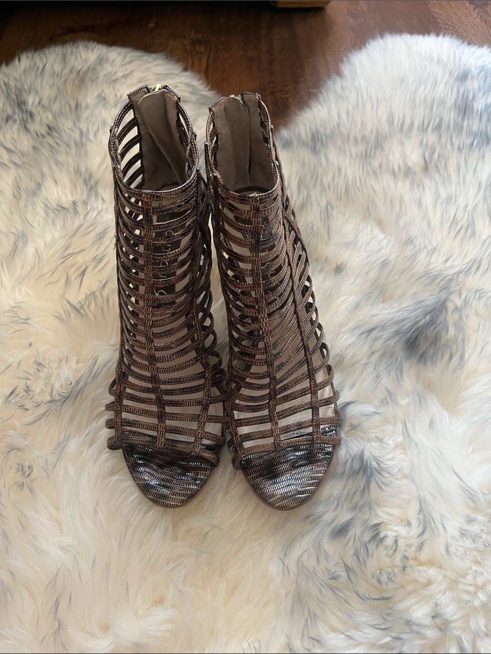 Very sexy Boutique 9 Brown Strappy Cage Heeled Booties
